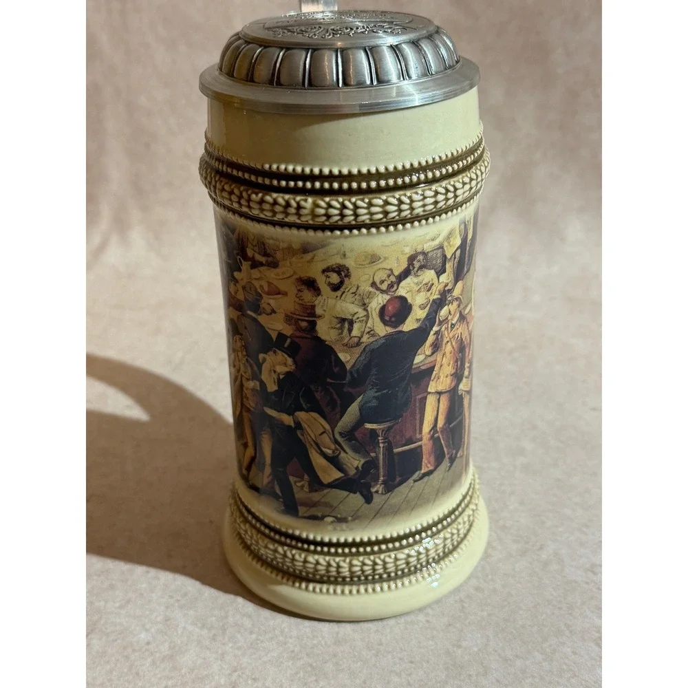 Paul‎ Sebastian Fine Fragrance Co Tavern Scene Ceramic Beer Stein with Metal Lid